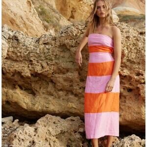 Colorful Strapless Midi Dress Ashton Studio - Pink Orange